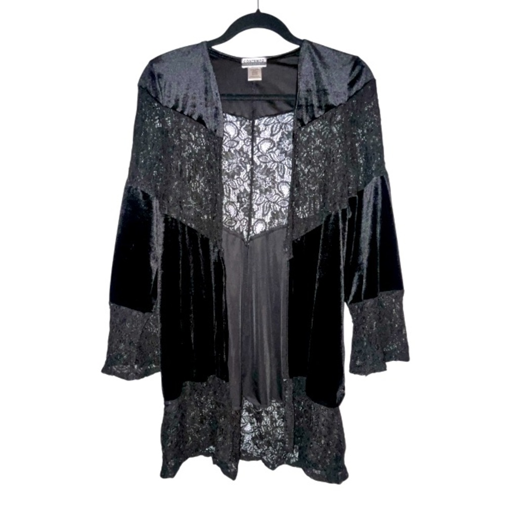 Vintage Contempo Casuals Black Lace Velour Gothic Fairy Cardigan 90s Grunge OS